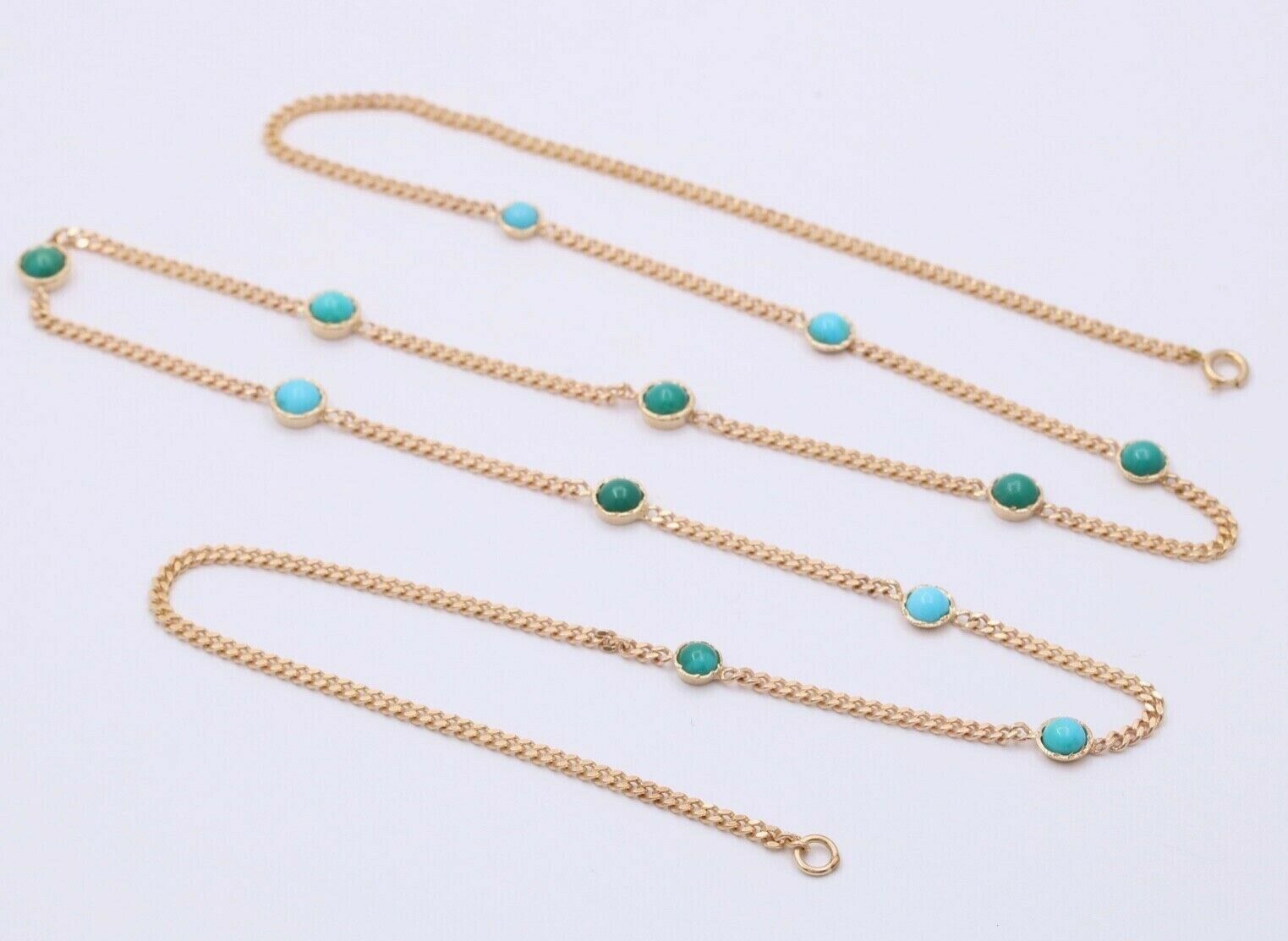 Long Vintage 14k Yellow Gold Chain Necklace, Vintage Curb Link, Guard Lorgnette