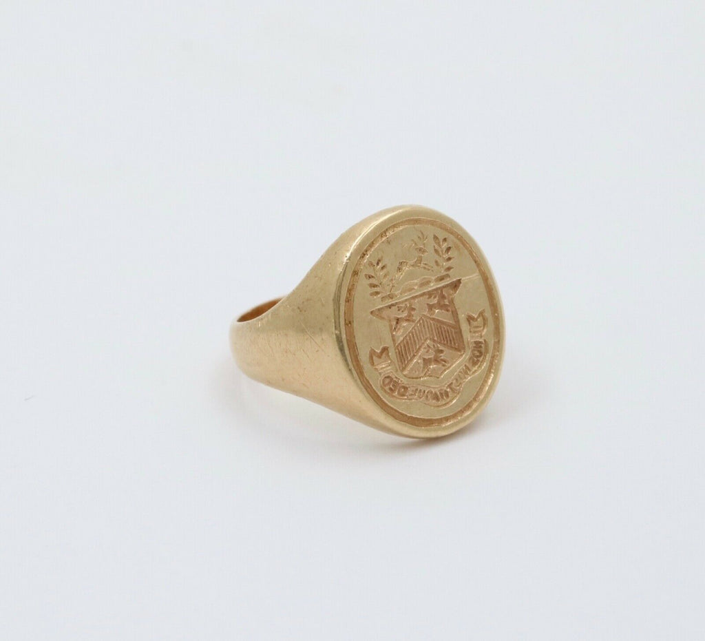 Vintage 14K Yellow Gold 1869 Stag Deer Intaglio Signet Estate Ring