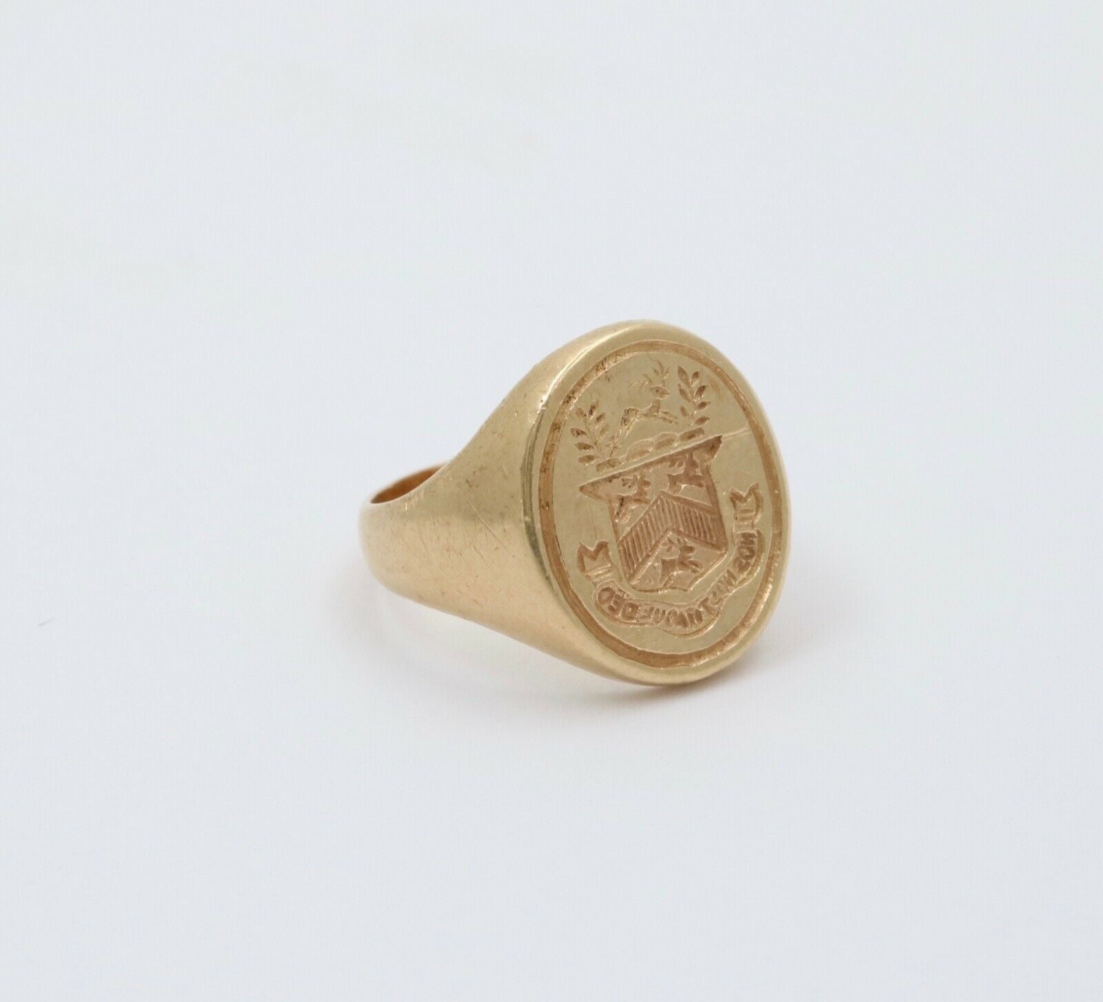 Vintage 14K Yellow Gold 1869 Stag Deer Intaglio Signet Estate Ring