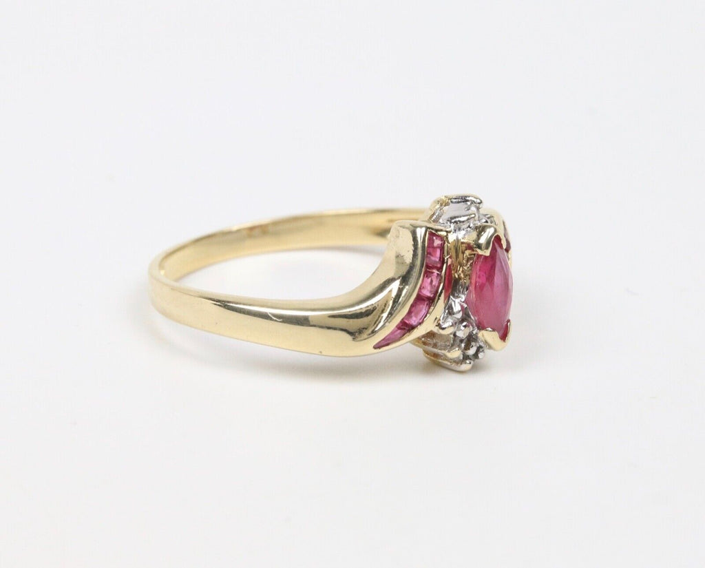 Vintage 10K Yellow Gold Ruby & Diamond Ring, Engagement RIng