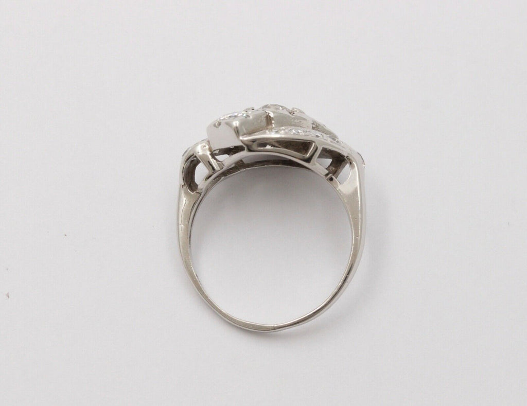 Antique Art Deco Old Mine Cut Diamond 14K White Gold Ring, Engagement Ring.