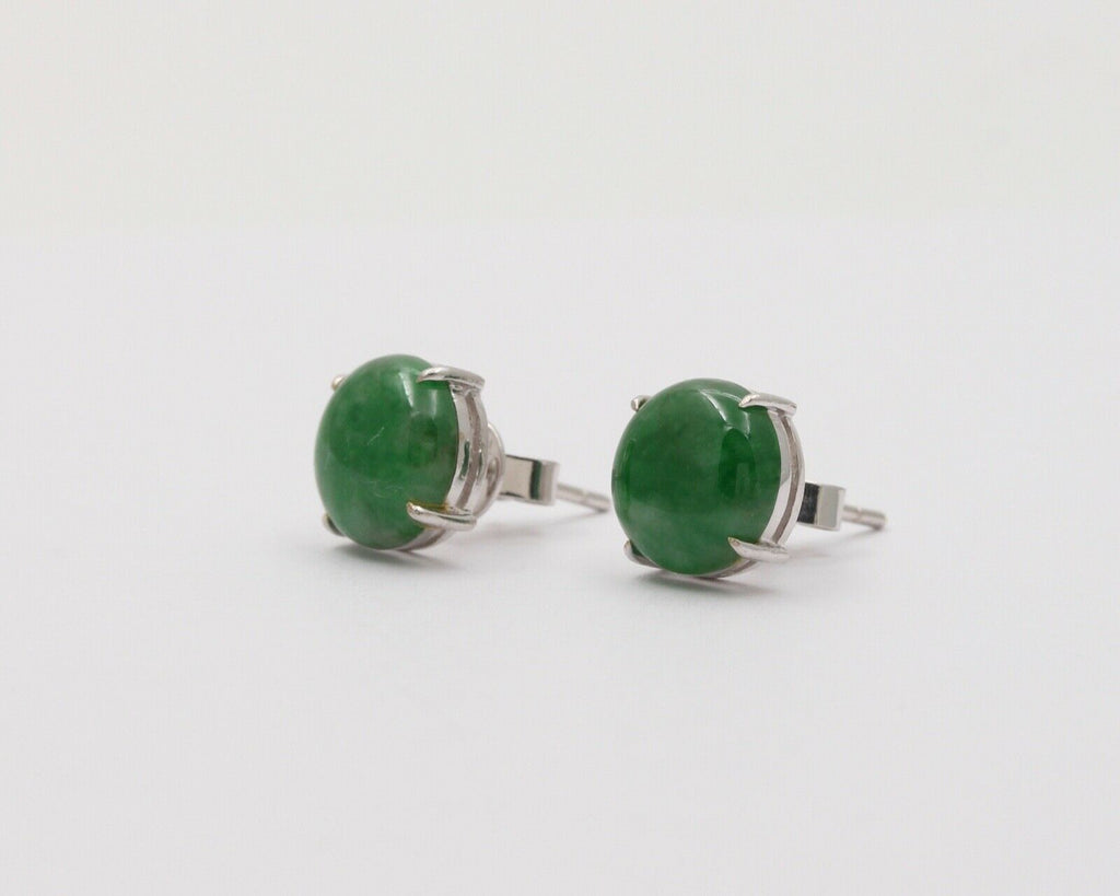 Vintage Jade 18K White Gold Stud Earrings