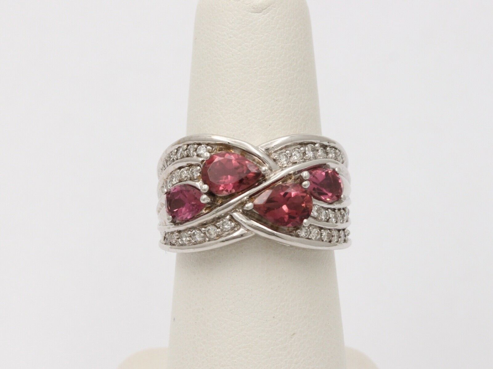 Vintage Tourmaline Diamonds 14K White Gold Vintage Cluster Band