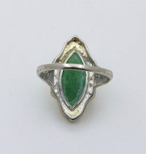 Load image into Gallery viewer, Art Deco 14K Gold Jade Navette Filigree Ring
