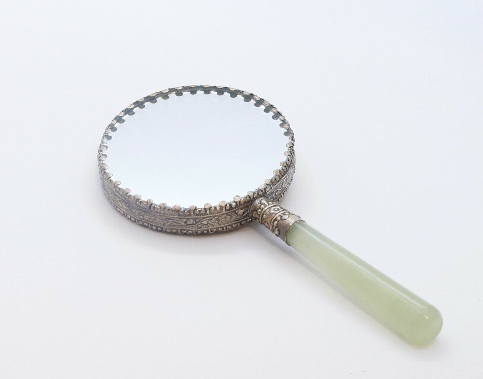 Vintage Chinese Silver Jade Handled Ship Portrait Mirror