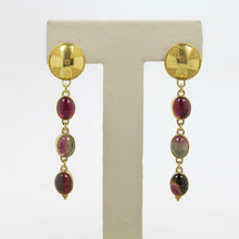 Load image into Gallery viewer, Victorian 18K Yellow Gold and Watermelon Tourmaline Hanging Earrings
