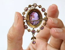 Load image into Gallery viewer, Victorian Amethyst Seed Pearl Milgrain 9 Carat Brooch Pendant
