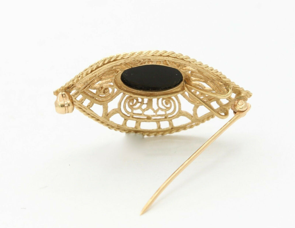 Vintage 14K Yellow Gold Black Onyx Eye Brooch