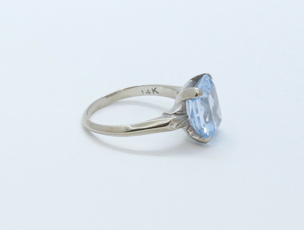 Art Deco Aquamarine 14K Yellow White Gold Cocktail Ring