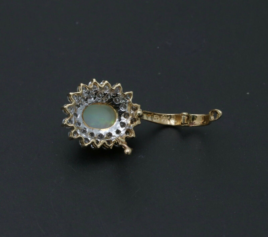 Vintage 14K Yellow Gold Australian Opal & Diamond Halo Pendant, Necklace.