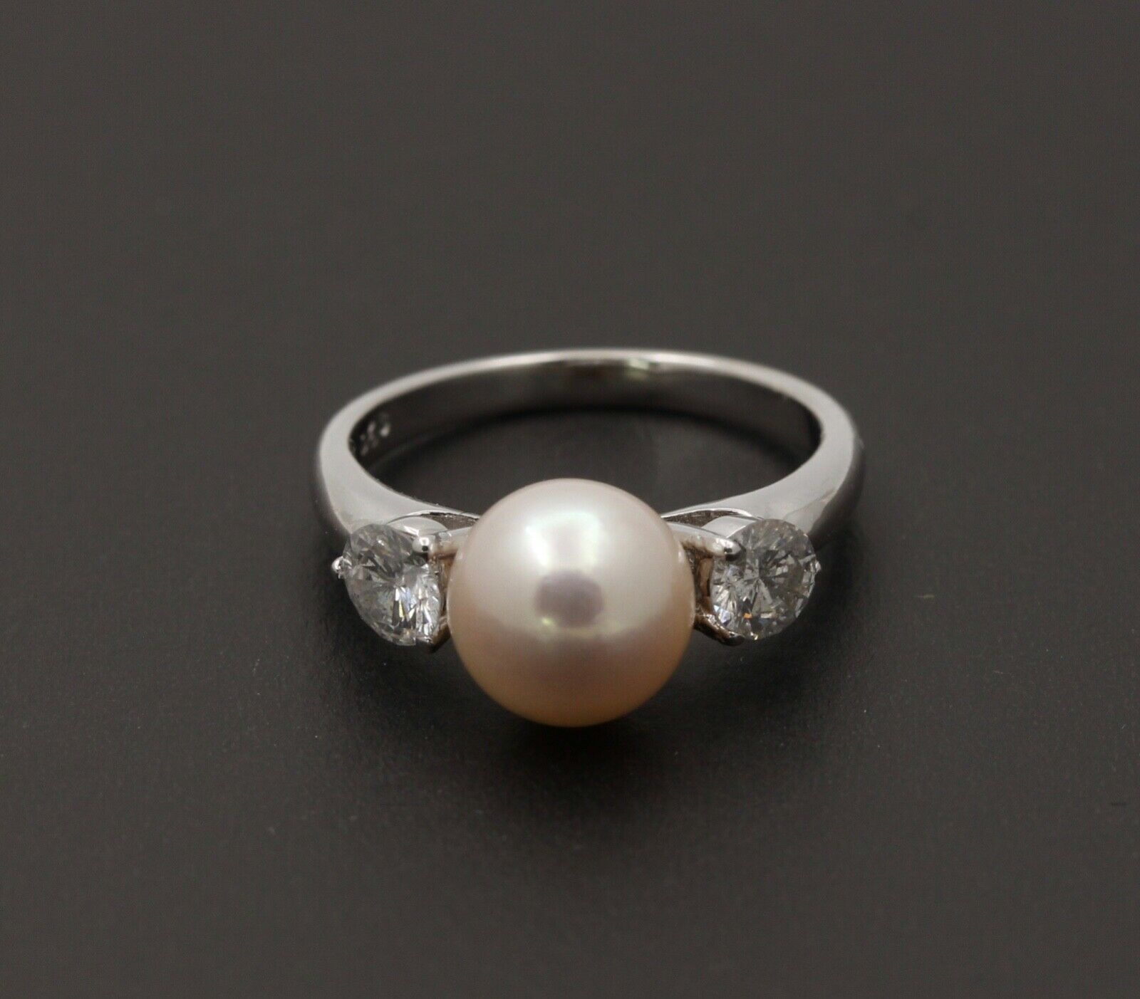 Classic Vintage 18K White Gold Akoya Pearl Diamond Ring,