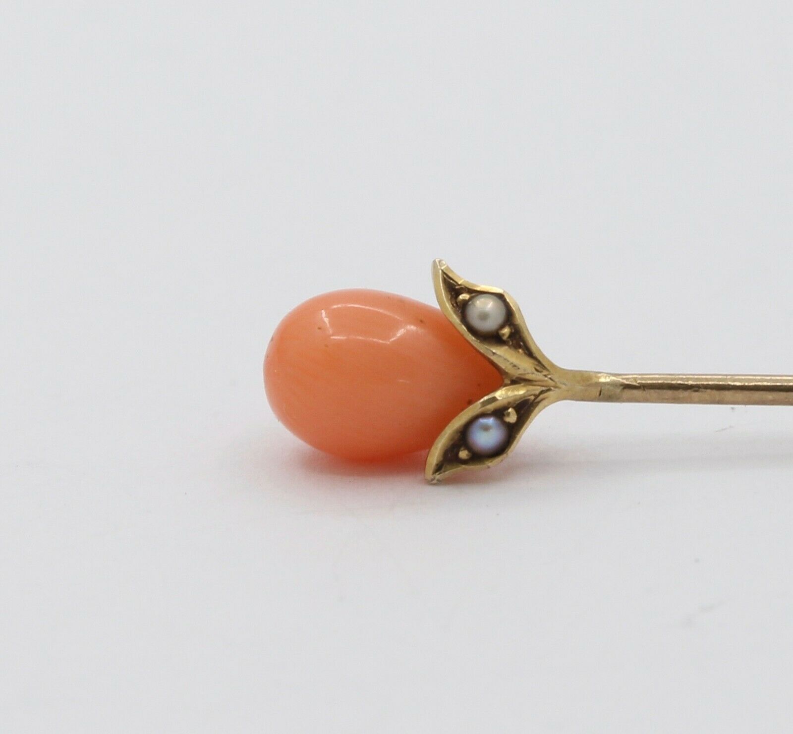 Vintage 14K Yellow Gold Coral Stick Pin