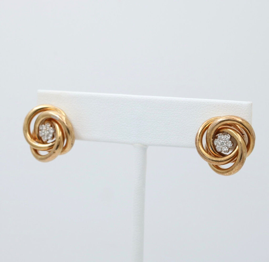 Vintage 14K Gold Knot or Sweller Diamond Studs Earrings