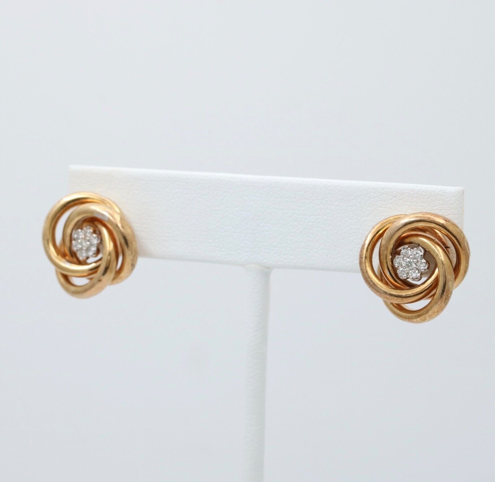 Vintage 14K Gold Knot or Sweller Diamond Studs Earrings