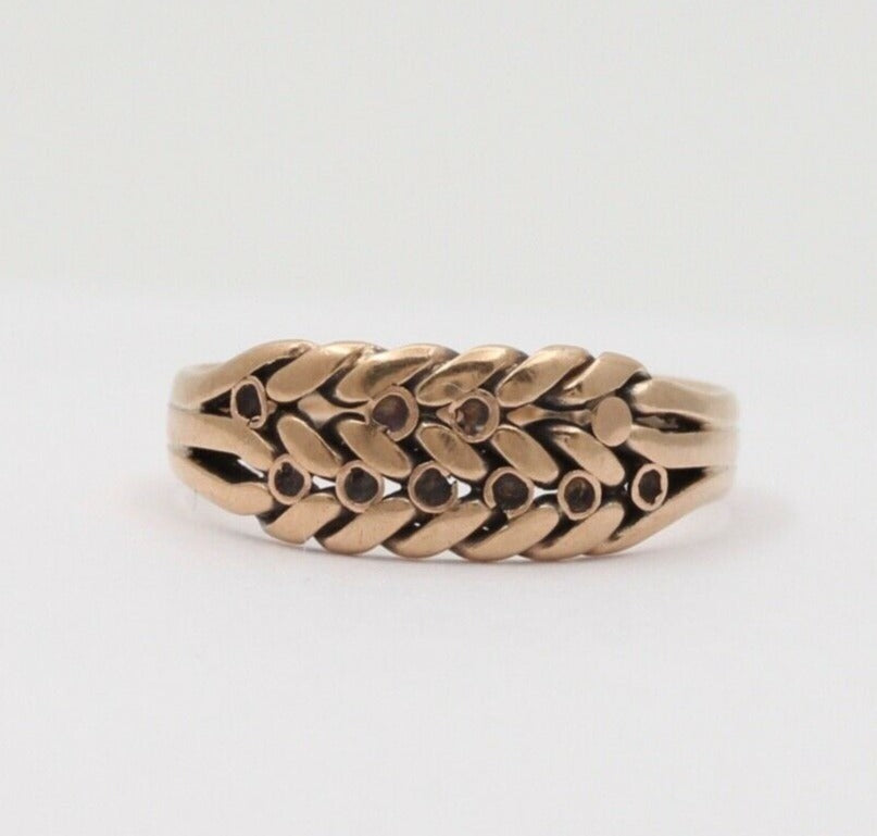 Art Deco Nathan Brothers Leaf Pattern English 9K Rose Gold Ring