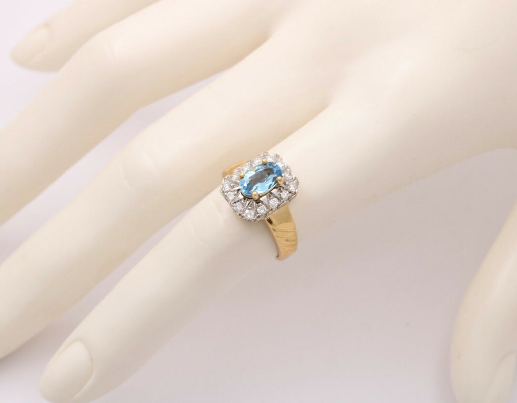 Topaz Diamonds 18K Yellow White Gold Halo Ring