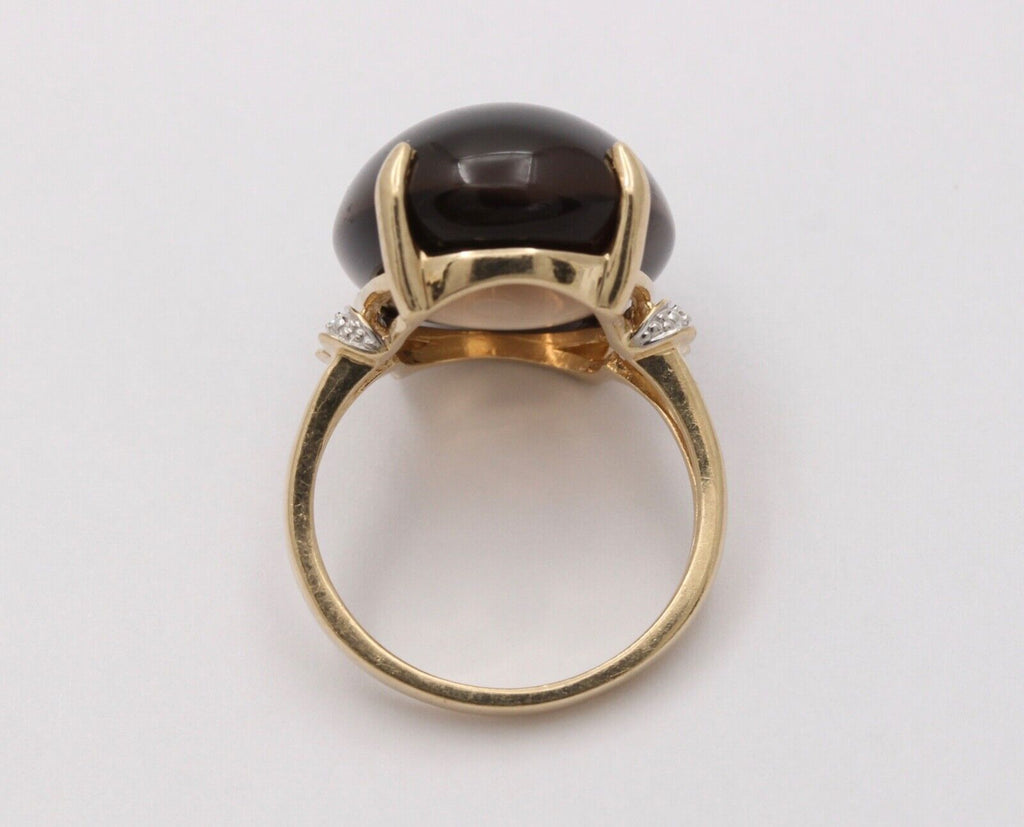Vintage 10K Yellow Gold Smoky Topaz & Diamond Ring. Cocktail Ring