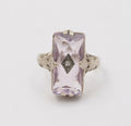Art Deco Rose De France Amethyst Rose Cut Diamond 14K White Gold Ring