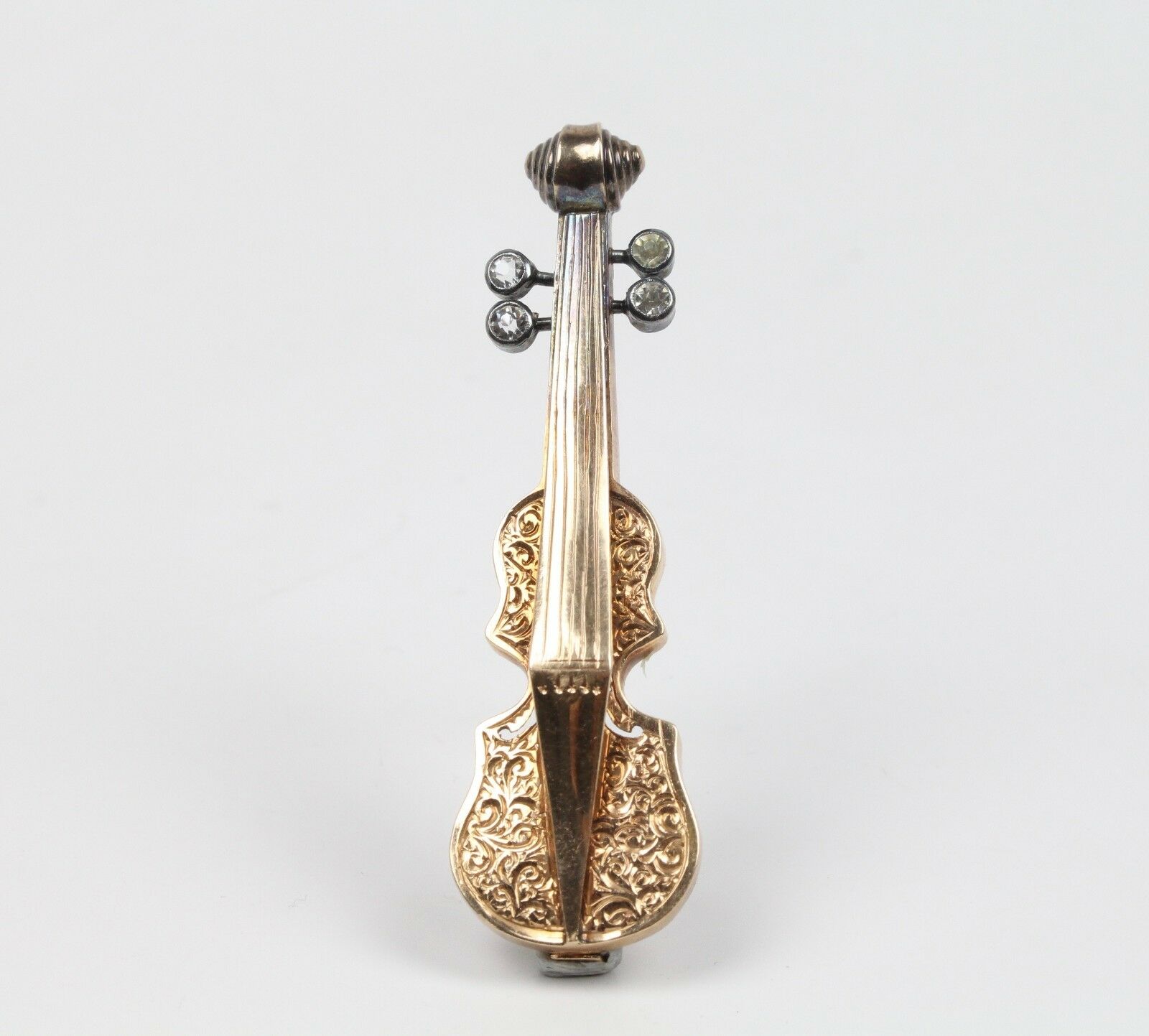 Vintage Violin Brooch Pin 14K Yellow Gold