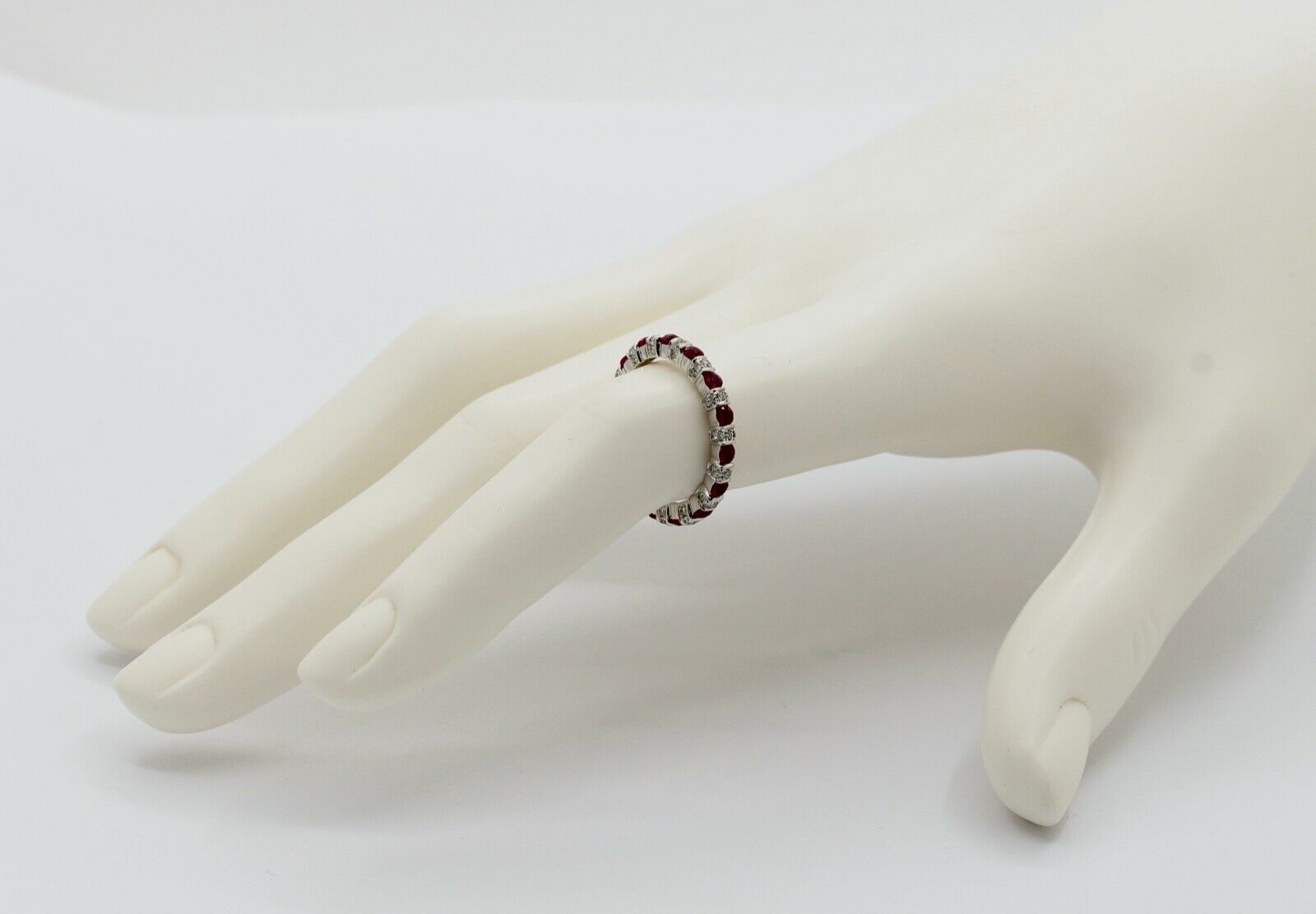 Ladies 18K White Gold Diamonds Rubies Stacking Eternity Band