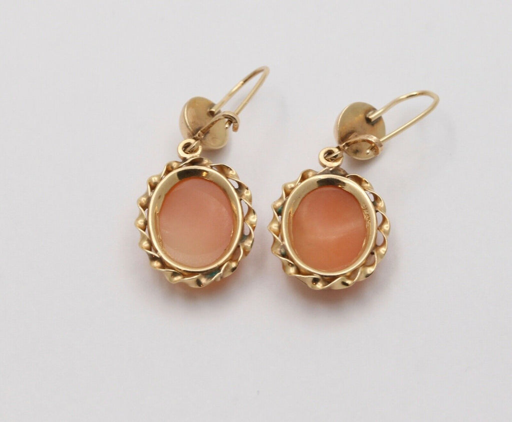Victorian Carved Cameo 14K Yellow Gold Earrings