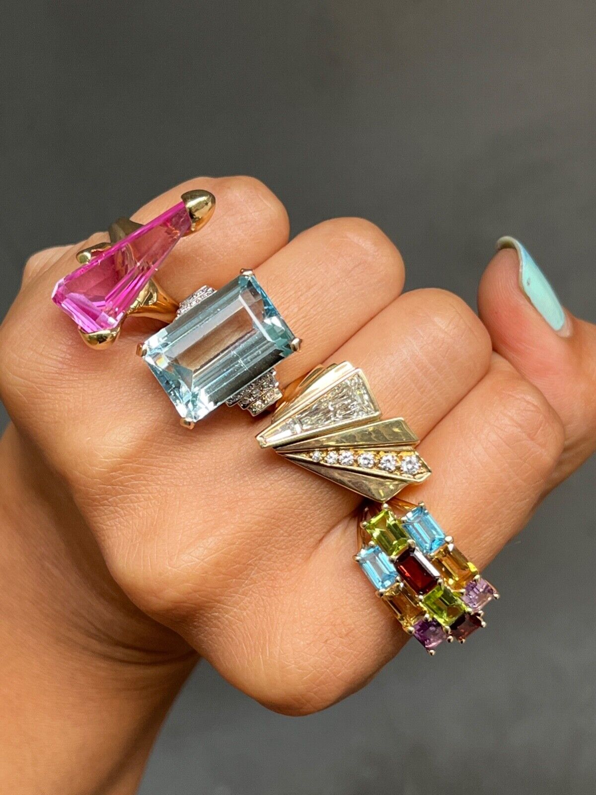 Vintage 10K Yellow Gold Multicolor Gemstone Harem Ring , Ring Band.