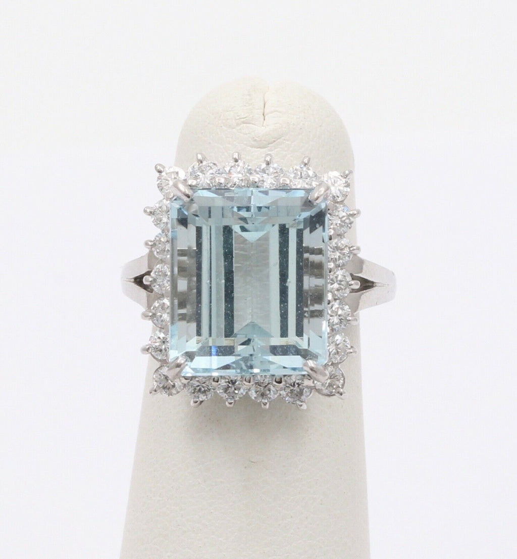 Vintage Aquamarine Diamonds Platinum Ring