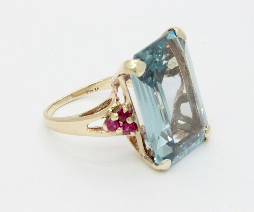 Retro 14K Rose Gold 22.60 Carat Aquamarine Ruby Ring