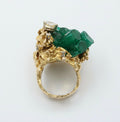 Vintage Brutalist Chatham Emerald Diamonds 14K Yellow Gold Ring