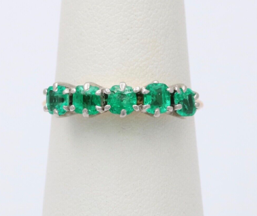 Vintage 14K Yellow Gold Emerald Five Stone Stacking Ring Band,Wedding Band.