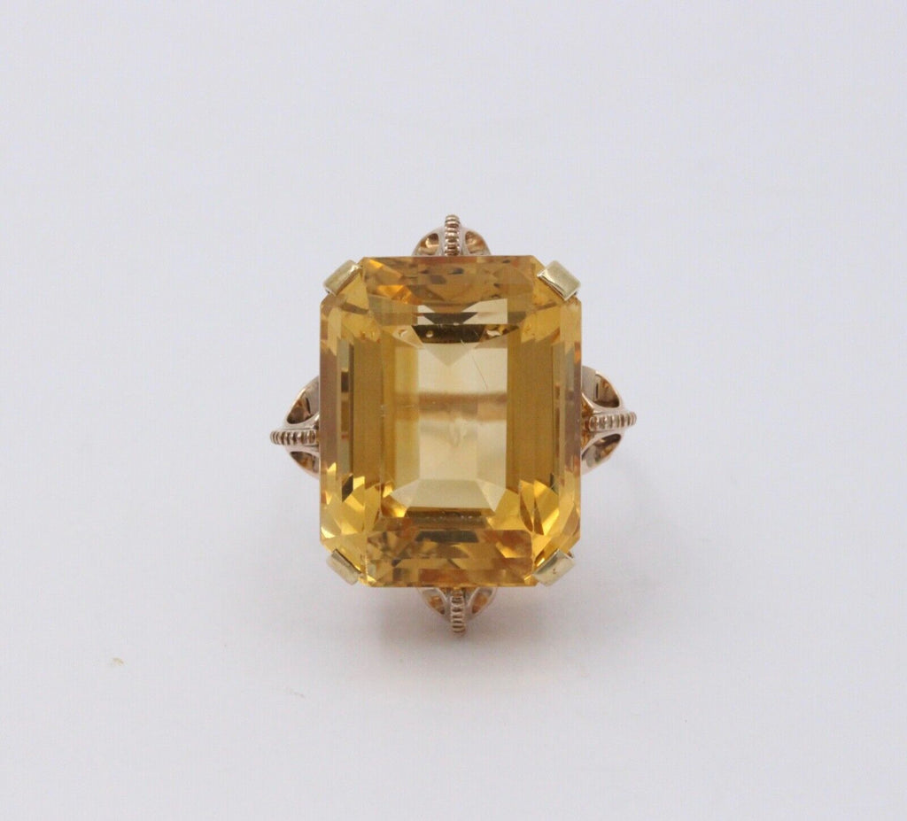 Vintage 14k Gold Large Citrine Retro Ring, Statement Ring