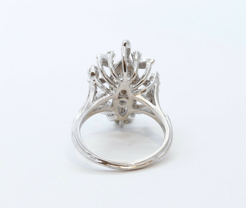 Vintage Flower London Blue Topaz Diamonds 14K White Gold Ring
