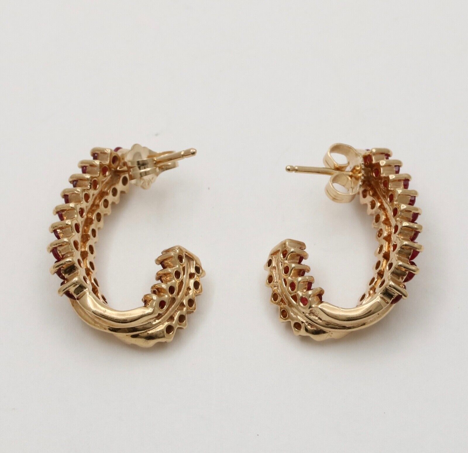 Vintage Retro 14K Gold Ruby and Diamond Huggie Earrings