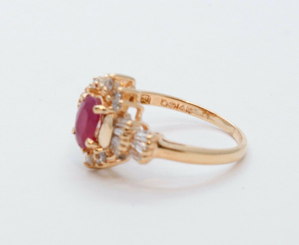 Vintage Ruby Diamonds 14K Yellow Gold Ring