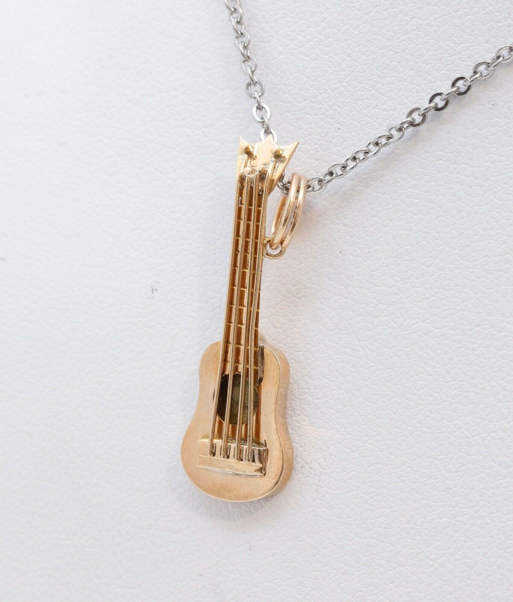 Guitar 18K Yellow Gold Pendant Charm Vintage