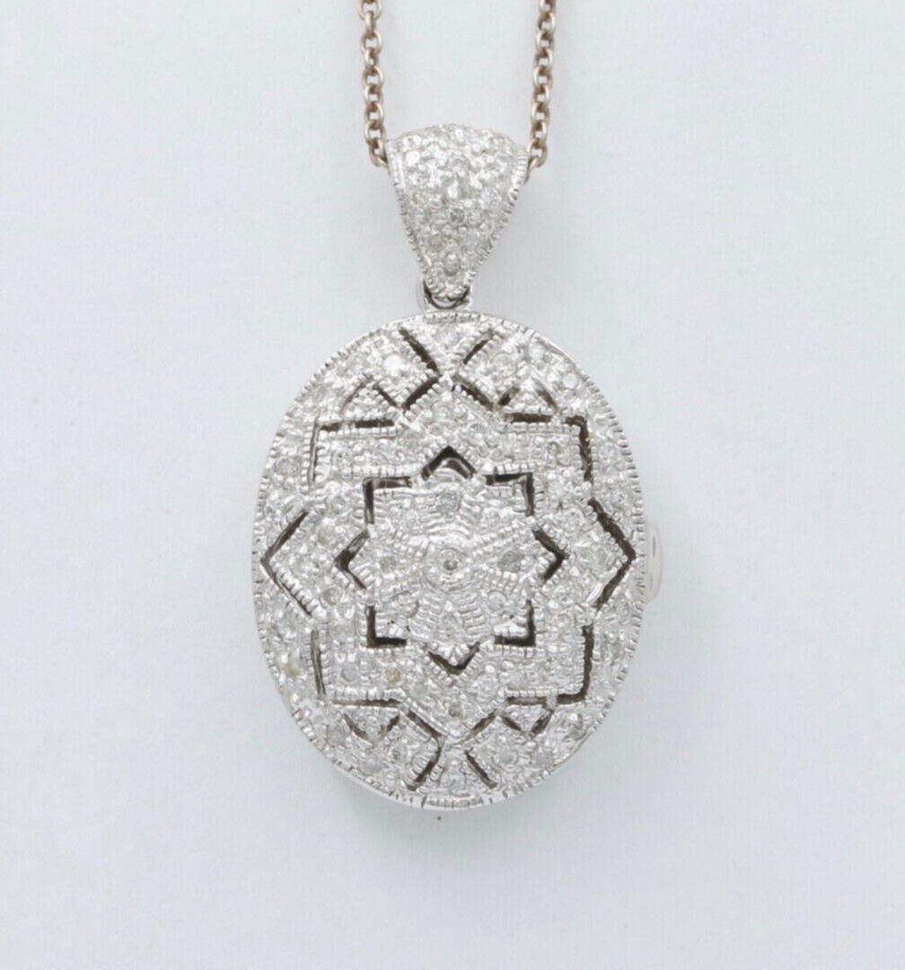 Vintage 14K White Gold Diamond Milgrain Locket Pendant