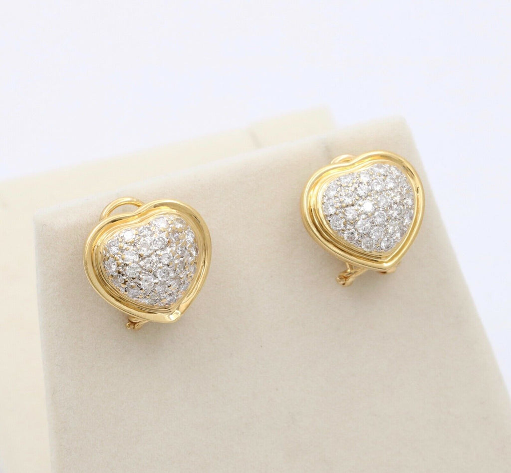 Vintage Heart Diamonds 18K Yellow Gold Earrings