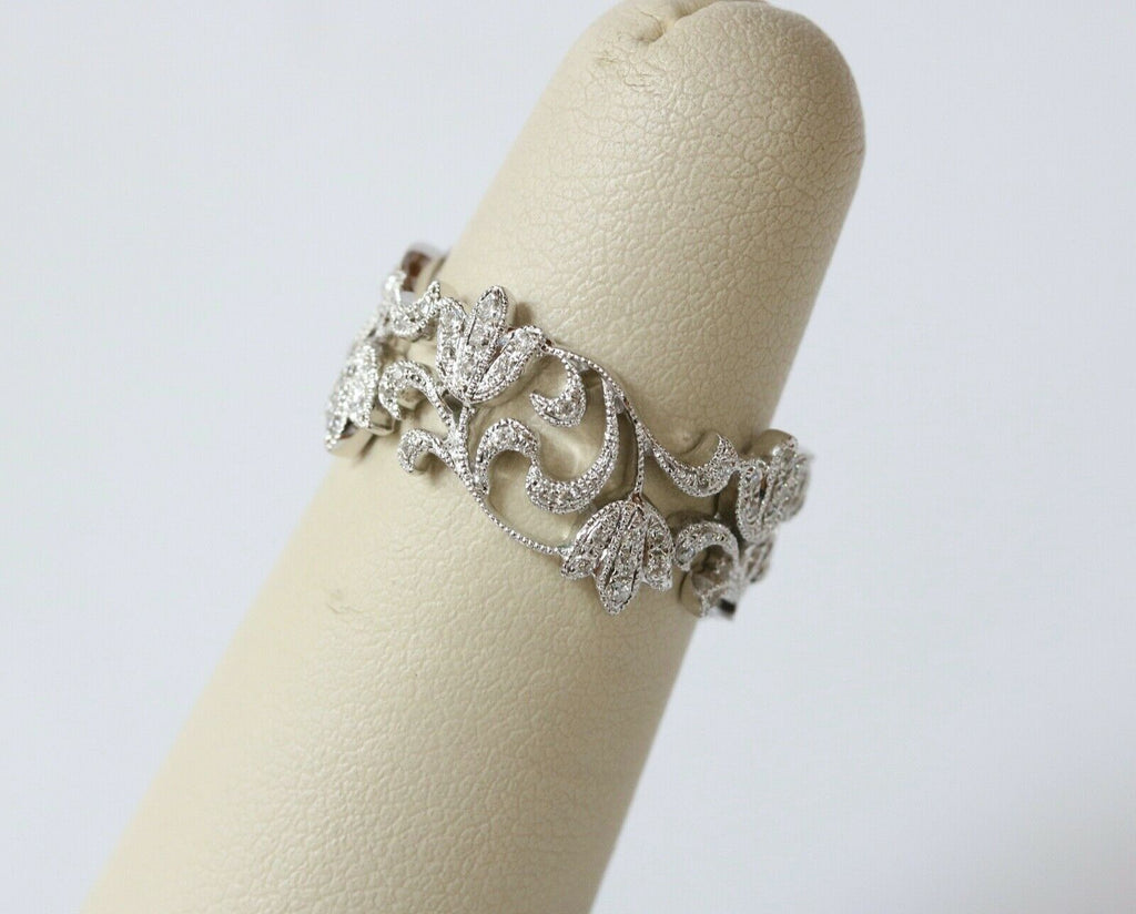 Beautiful Ladies Floral Filagree Diamonds 18K White Gold Ring
