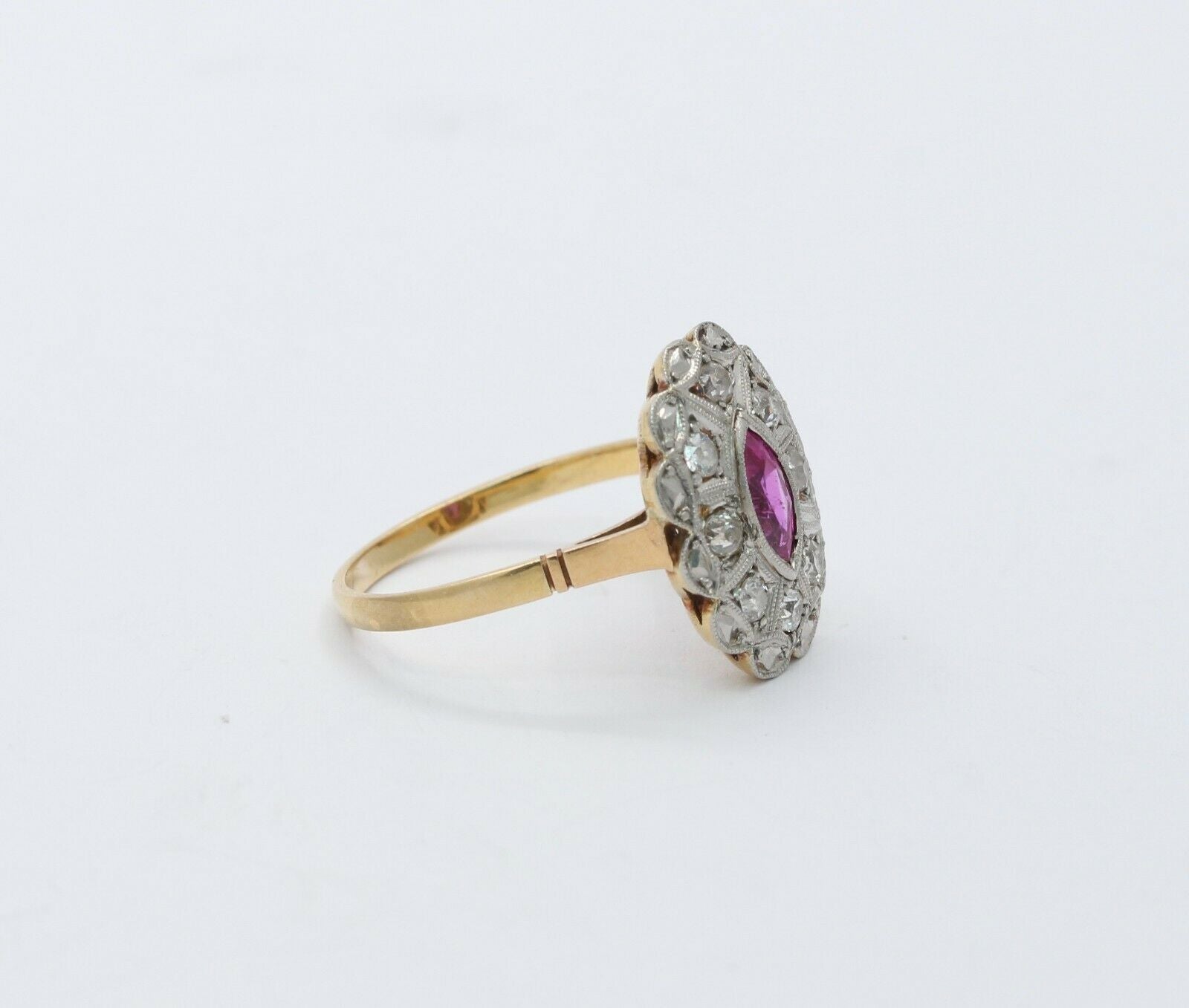 Victorian 18K Yellow Gold and Platinum Diamond Pink Sapphire Ring