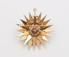 Load image into Gallery viewer, Victorian Starburst 14K Yellow Gold Garnet Seed Pearls Pendant Brooch Pin
