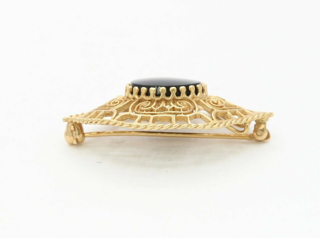 Vintage 14K Yellow Gold Black Onyx Eye Brooch