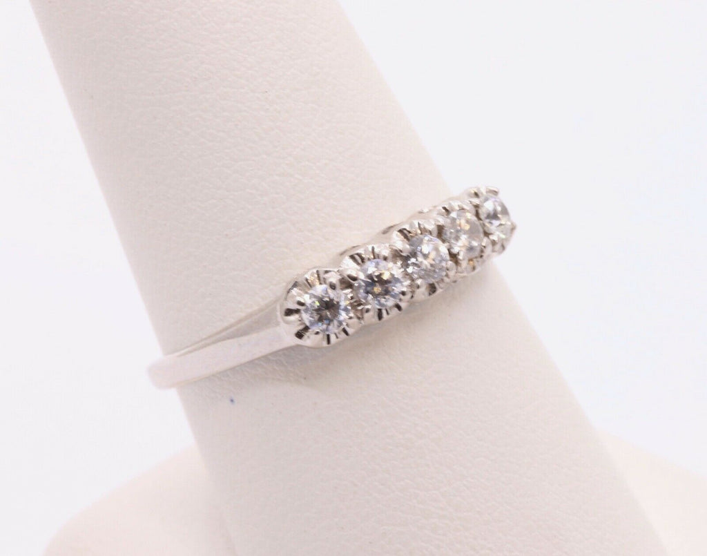 Vintage Ladies 14K White Gold CZ Wedding Band Ring