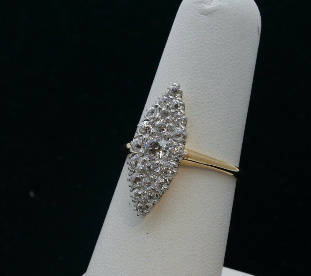 Victorian Navette 18K Yellow White Gold Diamonds Ring