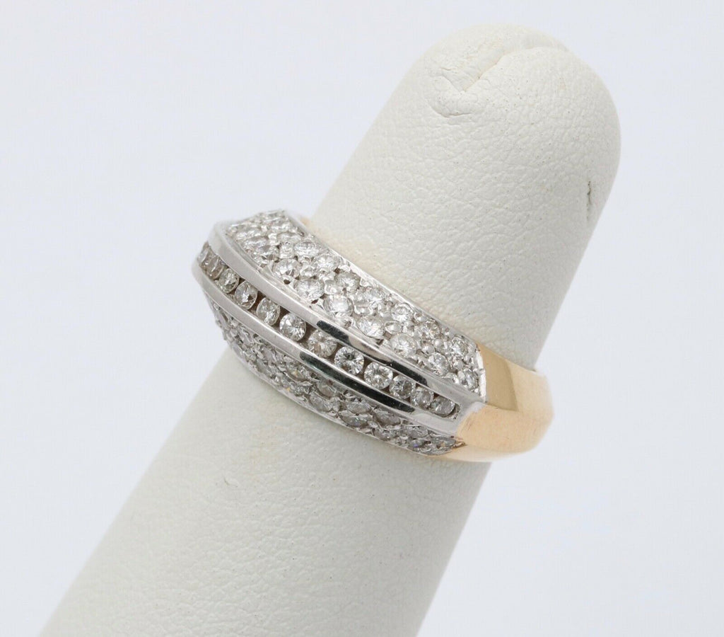 Vintage 14K Gold Diamond Minimal Pave Dome Ring, Wedding Band.