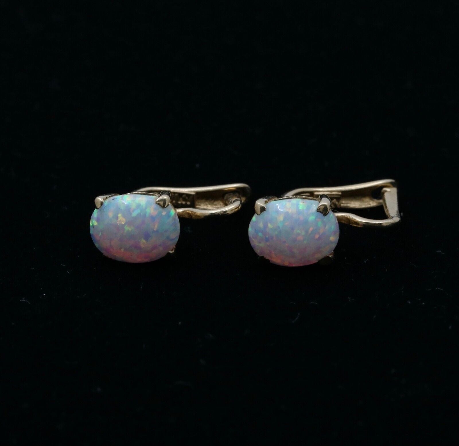 Vintage Synthetic Opal 14K Yellow Gold Lever Back Earrings