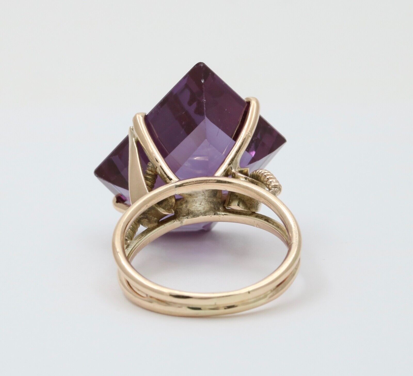 Vintage 14K White Gold Special Cut Amethyst Ring, Statement Ring.