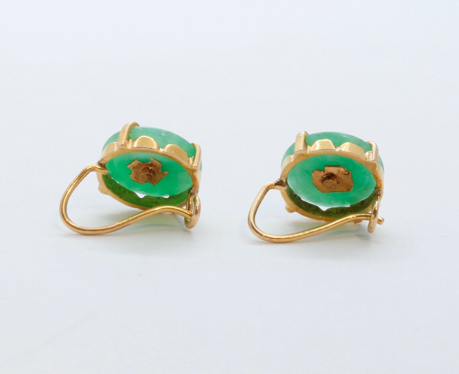 Vintage Good Luck Jade 14K Yellow Gold Earrings