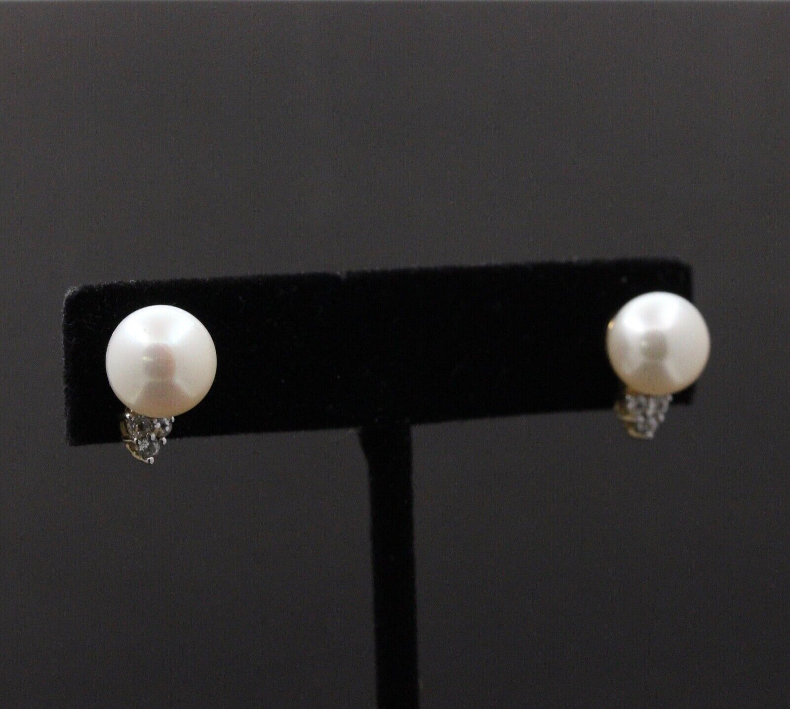 Classic 10K Yellow Gold 9.8 mm Pearl & Diamond Studs Earrings,