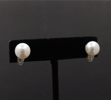 Load image into Gallery viewer, Classic 10K Yellow Gold 9.8 mm Pearl &amp; Diamond Studs Earrings,
