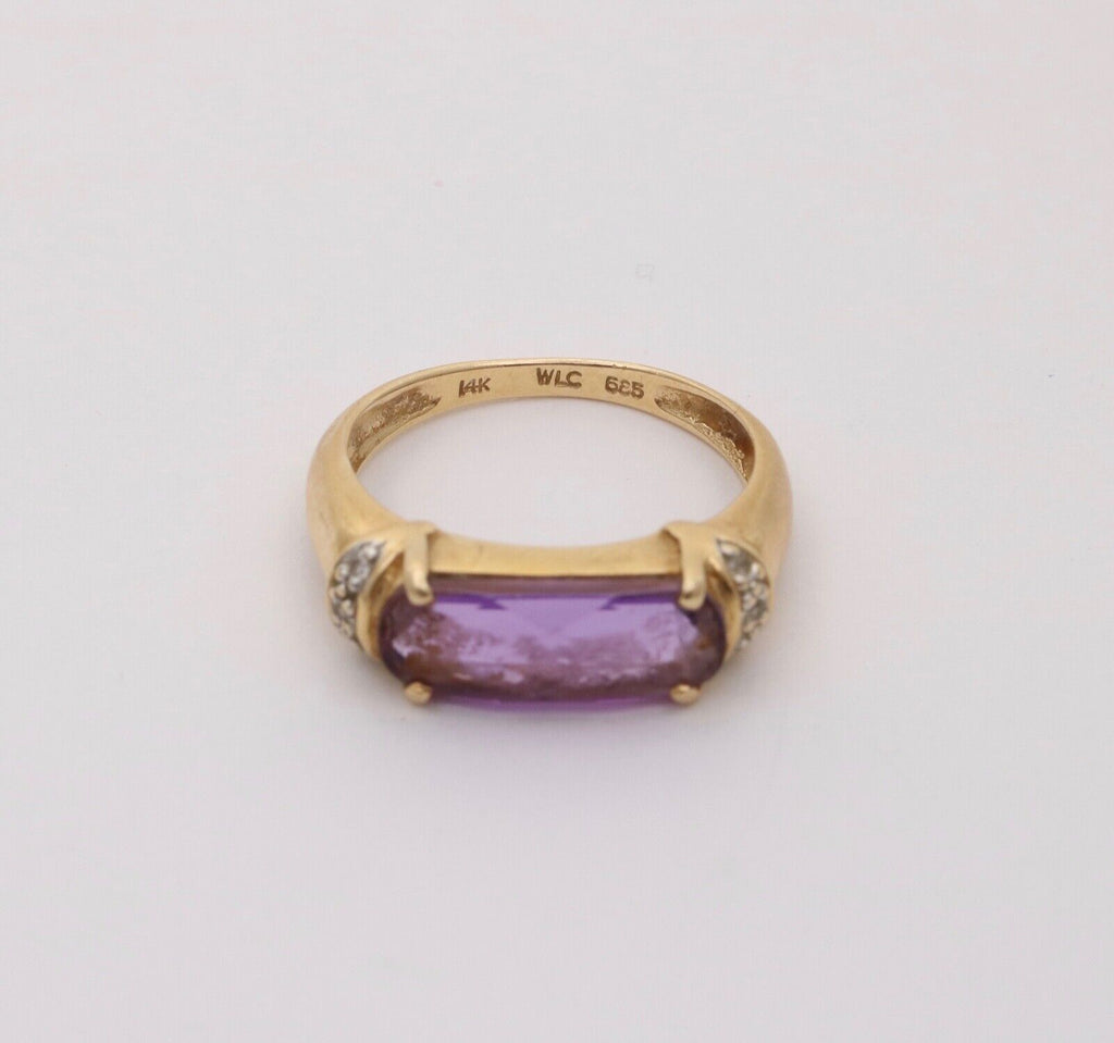 Vintage Amethyst Diamonds 14K Yellow White Gold Ring